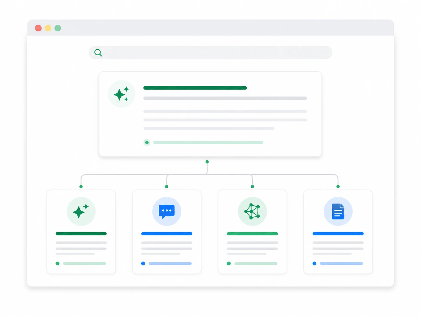 AI Search visibility illustration showing content appearing across generated search experiences